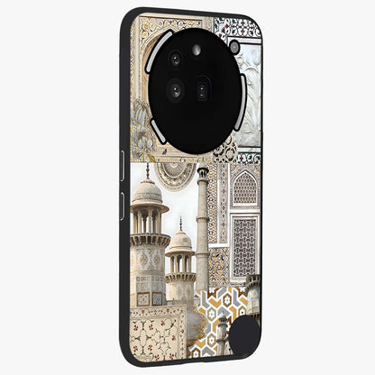 Mughal Marble Legacy Glass Case upright view showcasing ornate Mughal design with luxurious traditional theme.