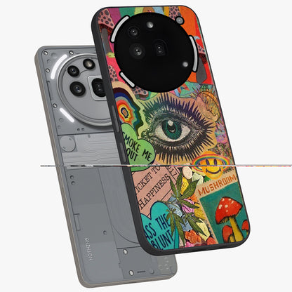 Mystic Eye Wonderland Glass Case displayed in angled mockup highlighting magical eye illustration with dreamy aesthetic.