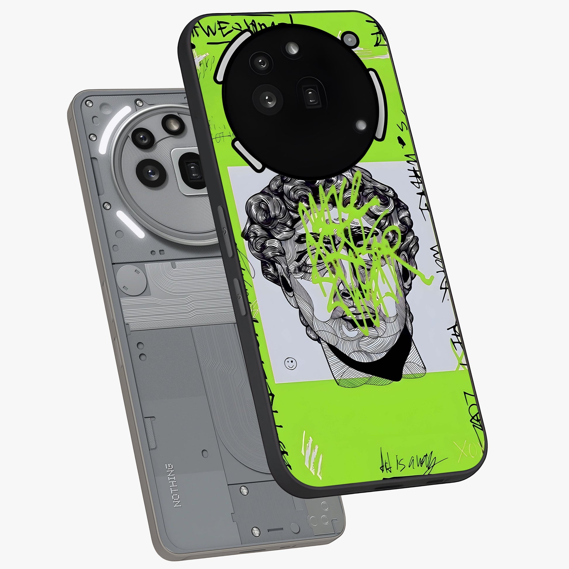 Neo Graffiti Rebellion Glass Case displayed in angled mockup highlighting urban street art design with rebellious aesthetic.