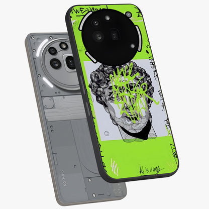 Neo Graffiti Rebellion Glass Case displayed in angled mockup highlighting urban street art design with rebellious aesthetic.