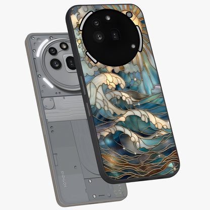 Oceanic Stained Printed Glass Case displayed in angled mockup highlighting colorful aquatic design with artistic aesthetic style.