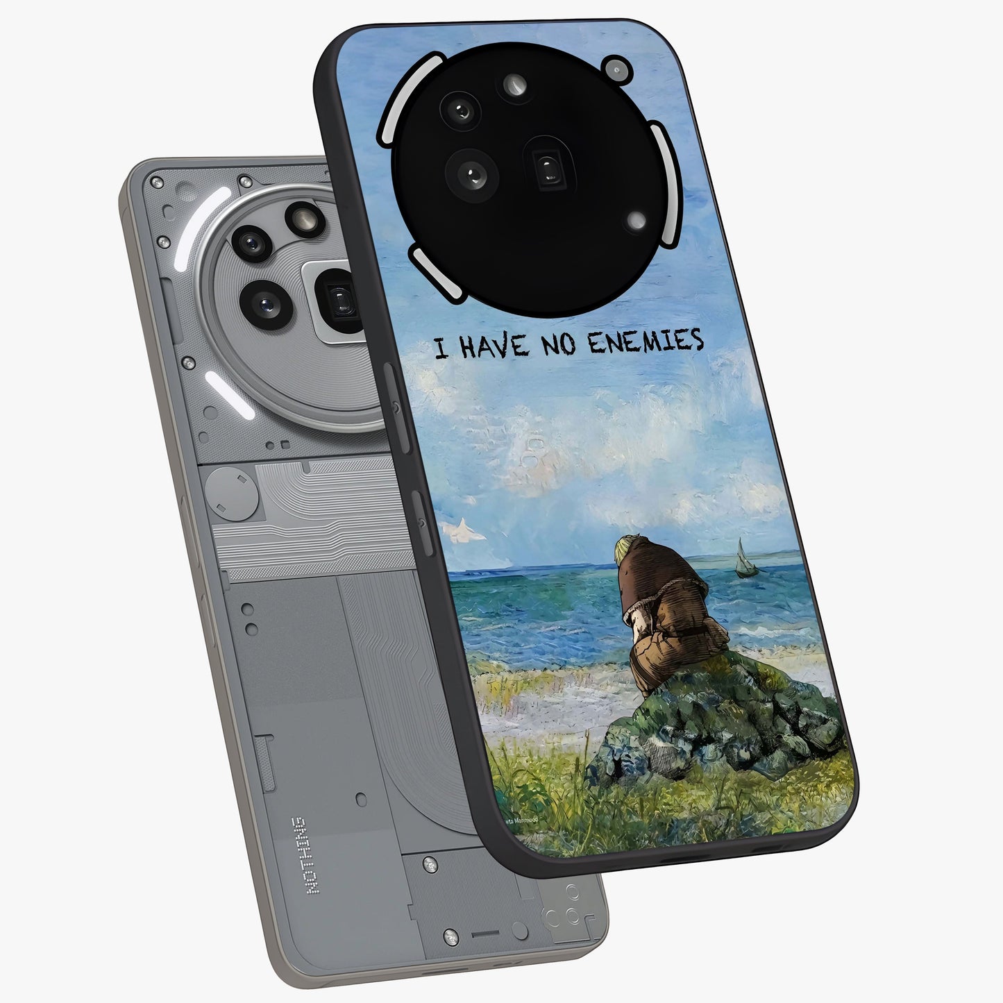 Peace Beyond War Glass Case displayed in angled mockup highlighting meaningful message design with artistic aesthetic style.