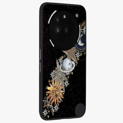 Pearls Universe Object Glass Case upright view showcasing decorative pearl themed artwork with cosmic elegance.
