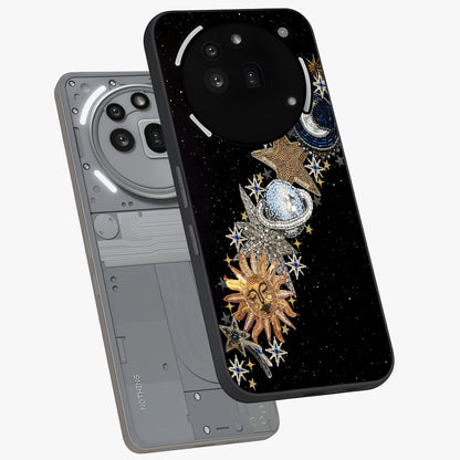 Pearls Universe Object Glass Case displayed in angled mockup highlighting celestial pearl design with dreamy aesthetic.