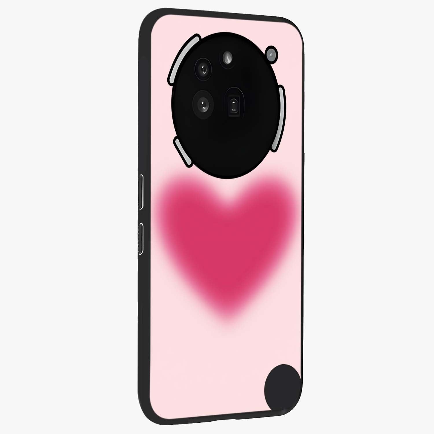 Pink Aura Heart Glass Case upright view showcasing romantic heart artwork with soft pastel theme.
