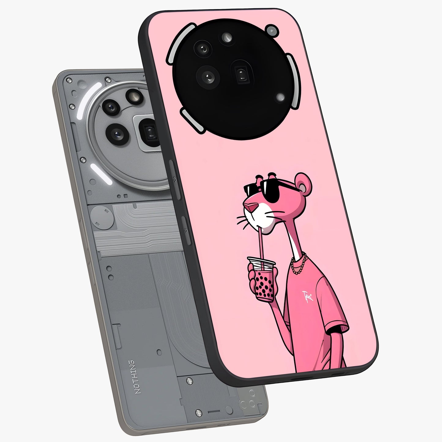 Pink Panther Glass Case displayed in angled mockup highlighting playful cartoon character design with vibrant pink aesthetic.