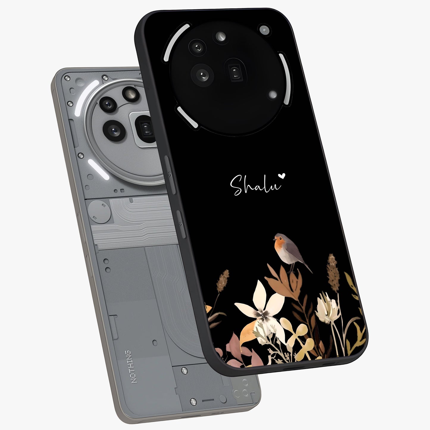 Quiet Garden Tune Custom Name Glass Case displayed in angled mockup highlighting delicate floral garden design with custom name feature.