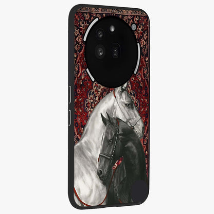 Regal Stallion Tapestry Glass Case upright view showcasing powerful horse artwork with elegant tapestry theme.