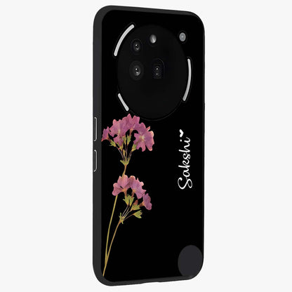 Riching Lavender Flower Custom Name Glass Case upright view showcasing elegant lavender floral artwork with personalized aesthetic.