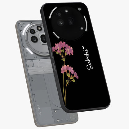 Riching Lavender Flower Custom Name Glass Case displayed in angled mockup highlighting delicate lavender flower design with custom name feature.