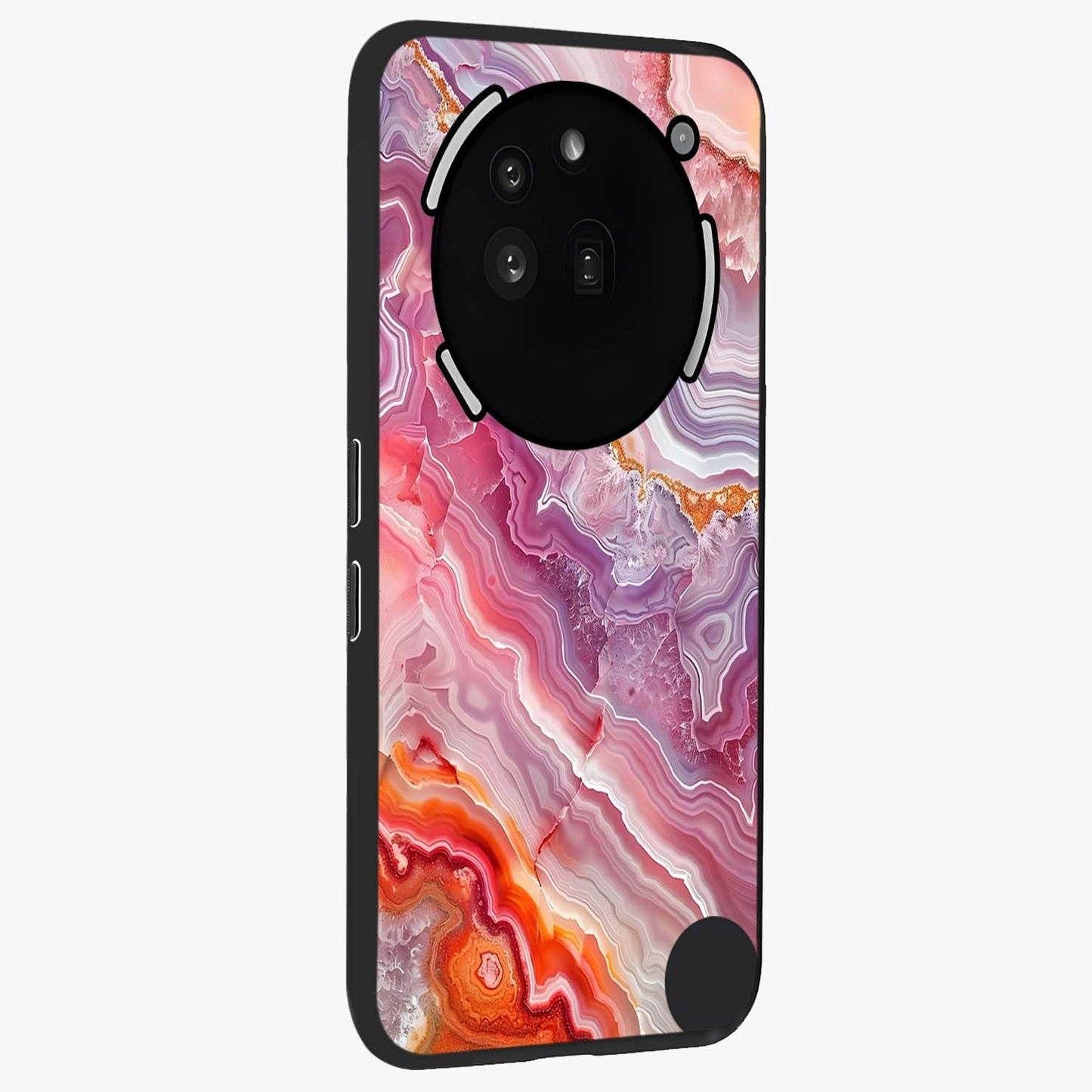 Rose Quartz Marble Glass Case upright view showcasing decorative marble artwork with luxurious pastel theme.