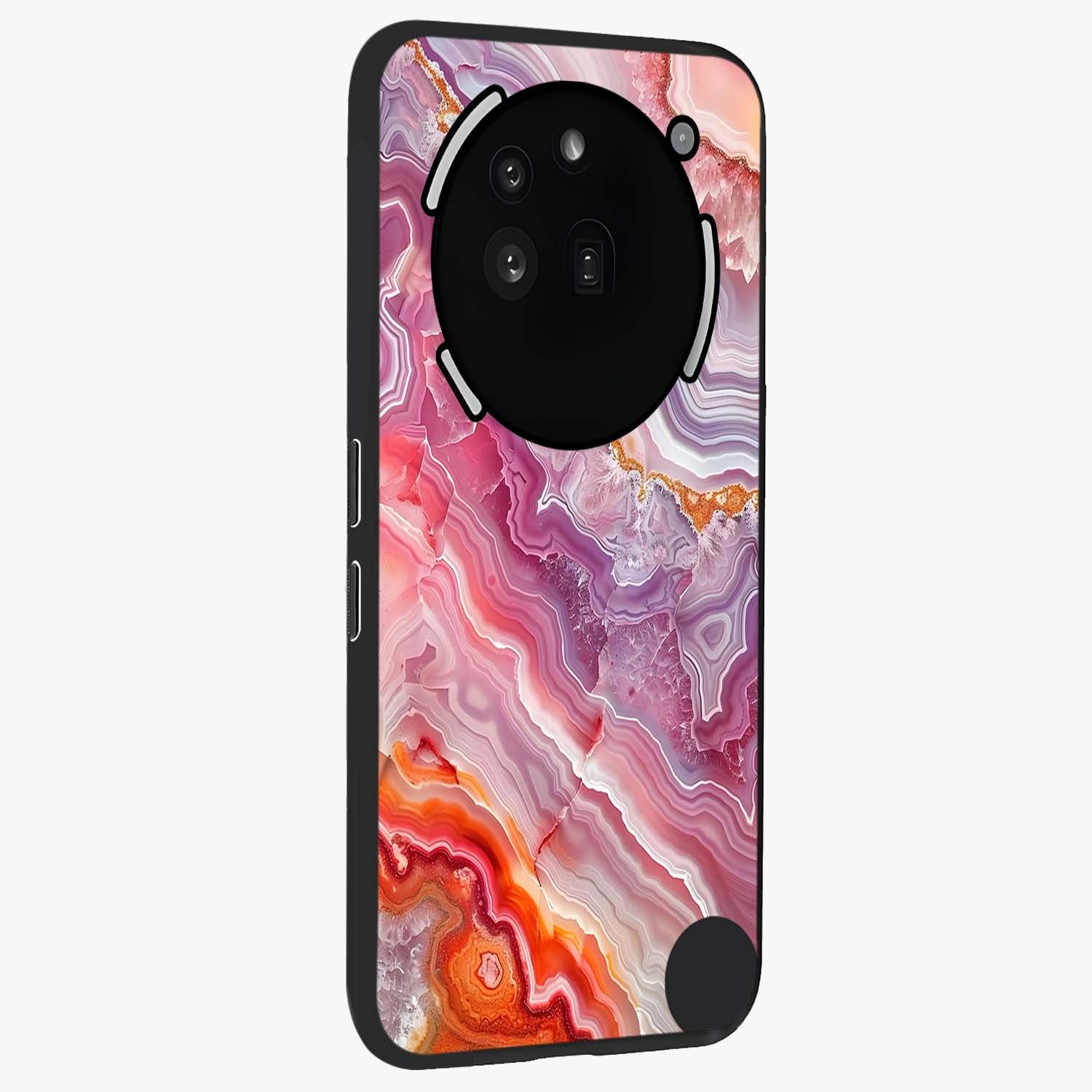 Rose Quartz Marble Glass Case upright view showcasing decorative marble artwork with luxurious pastel theme.