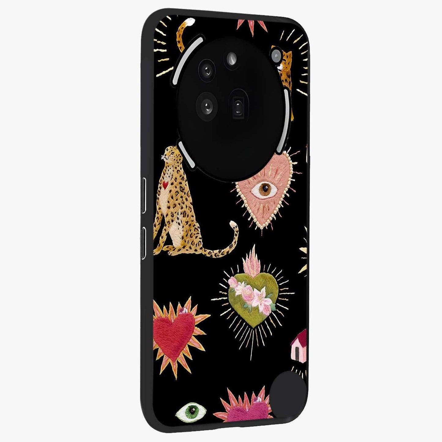 Sacred Jungle Heart Glass Case upright view showcasing vibrant jungle artwork with symbolic heart theme.