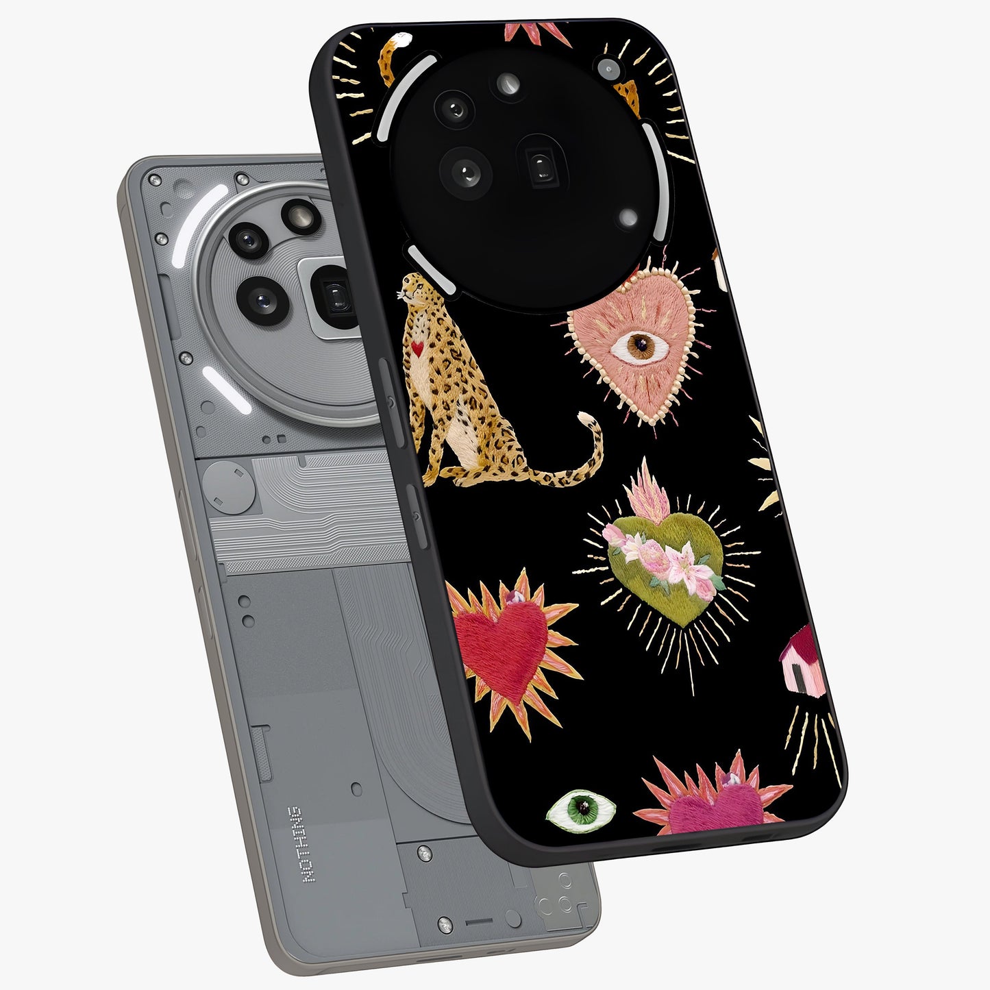 Sacred Jungle Heart Glass Case displayed in angled mockup highlighting lush tropical design with natural aesthetic style.