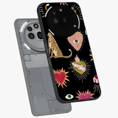 Sacred Jungle Heart Glass Case displayed in angled mockup highlighting lush tropical design with natural aesthetic style.