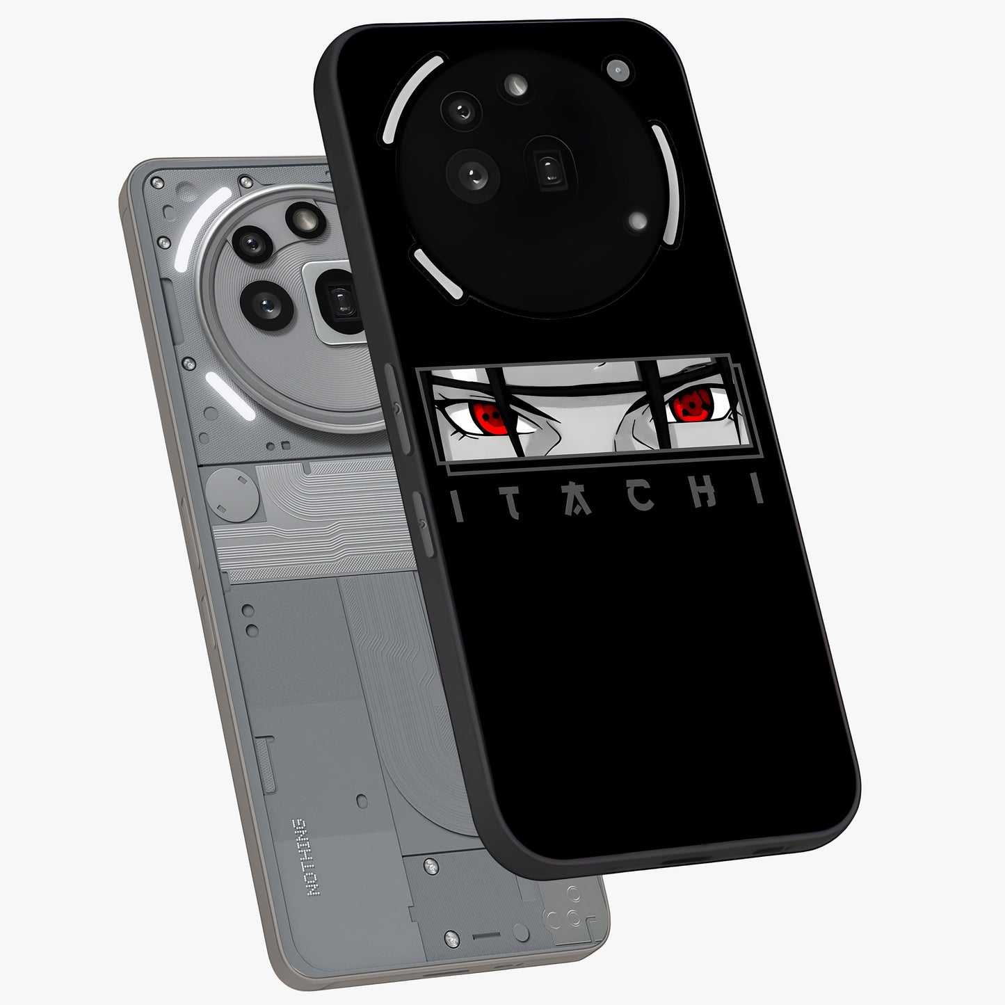 Scarlet Gaze Dominance Glass Case displayed in angled mockup highlighting intense visual design with bold scarlet aesthetic.