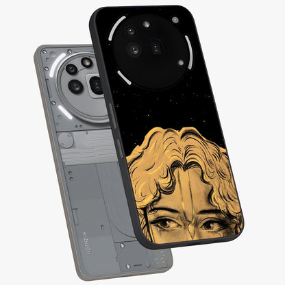 Shri Krishna Art Glass Case displayed in angled mockup highlighting spiritual Krishna illustration with divine aesthetic.