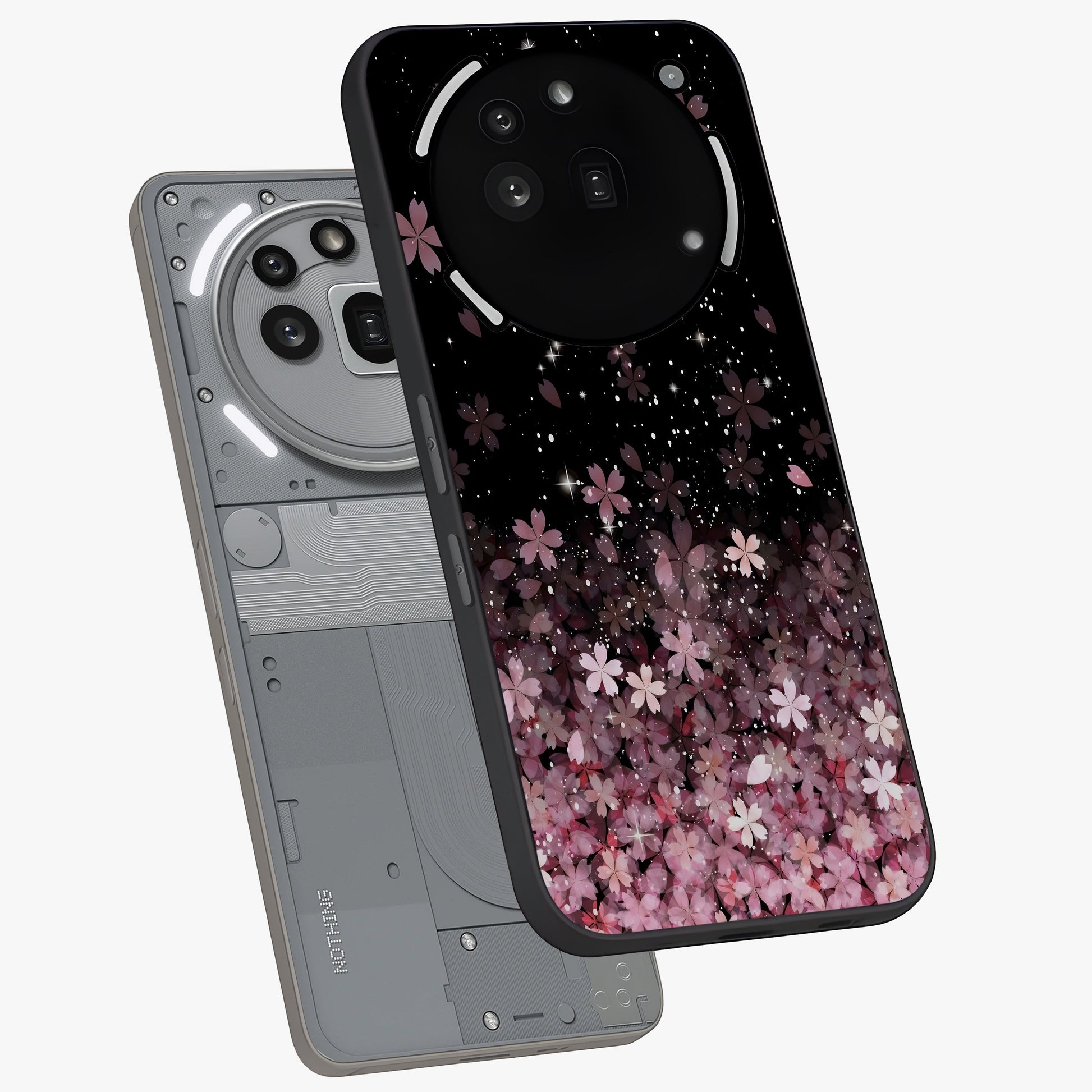 Small Starry Flowers Glass Case displayed in angled mockup highlighting tiny flower pattern with celestial aesthetic style.