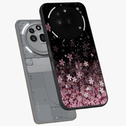 Small Starry Flowers Glass Case displayed in angled mockup highlighting tiny flower pattern with celestial aesthetic style.