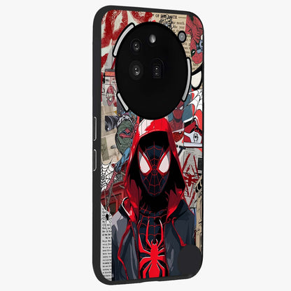 Spider Collage Street Glass Case upright view showcasing bold superhero artwork with urban street theme.