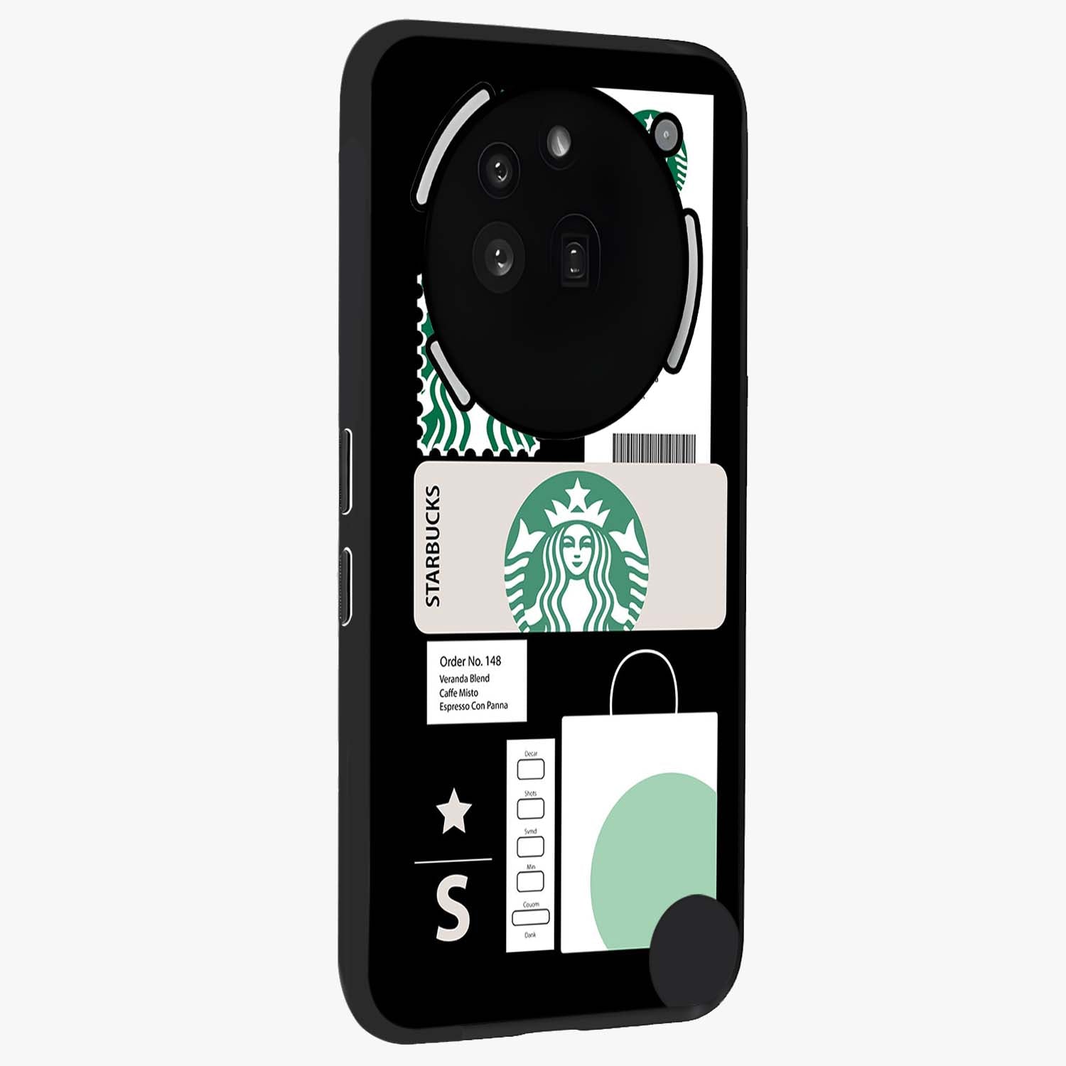 Starbucks Mocha Glass Case upright view showcasing trendy coffee inspired artwork with modern lifestyle theme.
