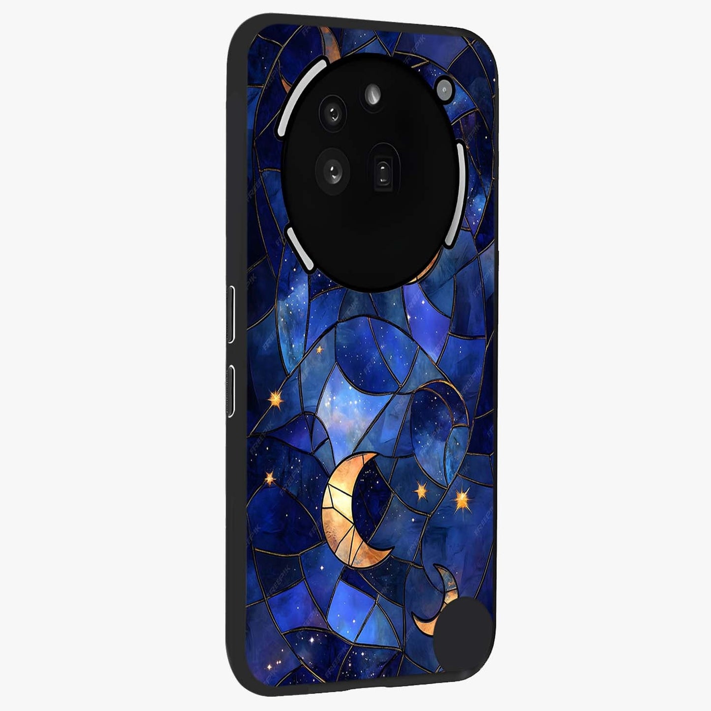 Starlit Sky Tapestry Glass Case upright view showcasing elegant starry sky artwork with cosmic decorative theme.