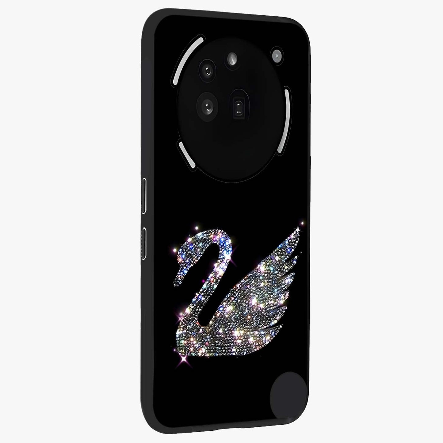 Starlit Swan Grace Glass Case upright view showcasing beautiful swan artwork with peaceful night themed design.