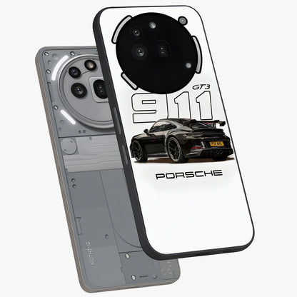 Turbo Legacy Icon Glass Case displayed in angled mockup highlighting dynamic automotive design with performance aesthetic.