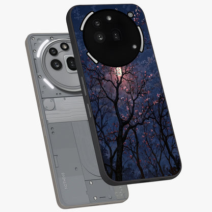 Twilight Sakura Serenade Glass Case displayed in angled mockup highlighting delicate sakura flower design with dreamy aesthetic.