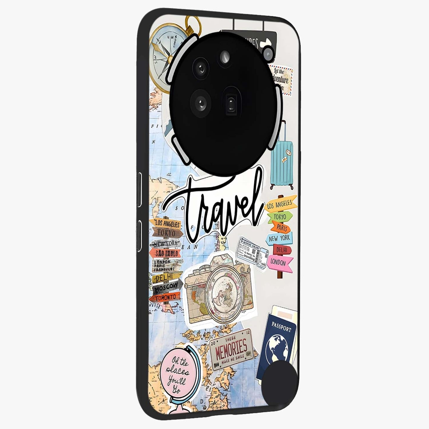 Wanderlust Journal Glass Case upright view showcasing wanderlust inspired artwork with creative exploration theme.