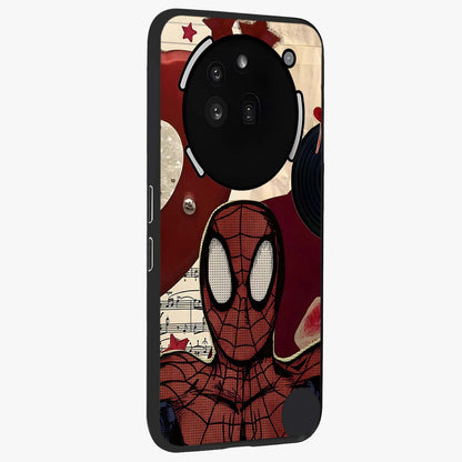 Web Warrior Vibes Glass Case upright view showcasing energetic superhero artwork with bold action theme.