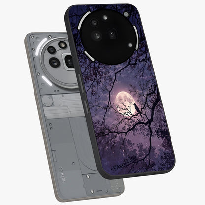 Whispering Moon Silence Glass Case displayed in angled mockup highlighting calm lunar design with dreamy night aesthetic.