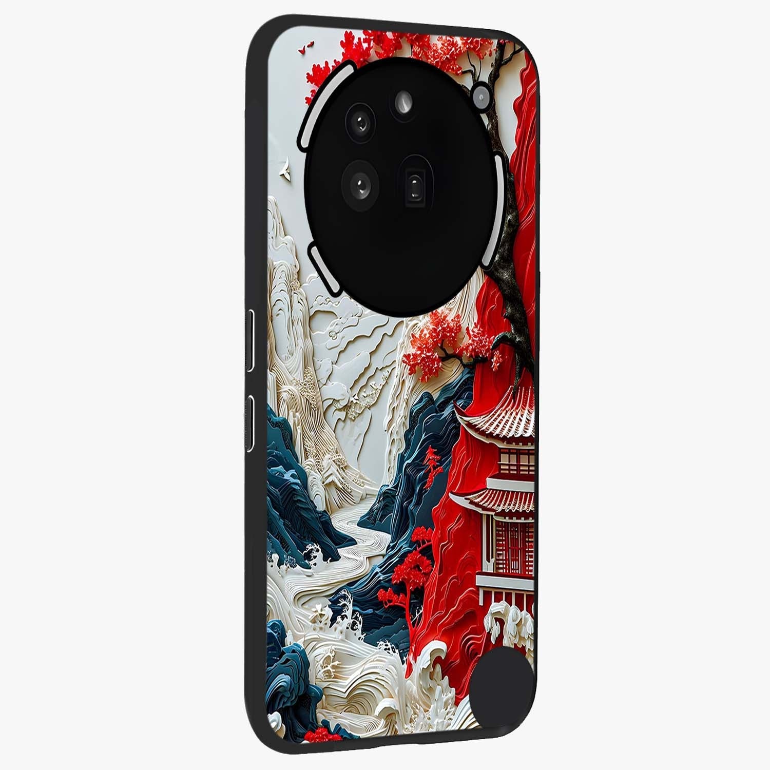 Whispers Of Sakura Waves Glass Case upright view showcasing delicate cherry blossom artwork with elegant nature theme.