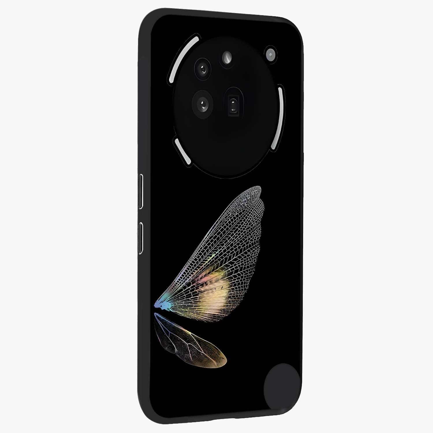 Whispers Of Wings Glass Case upright view showcasing elegant wing artwork with light airy theme.