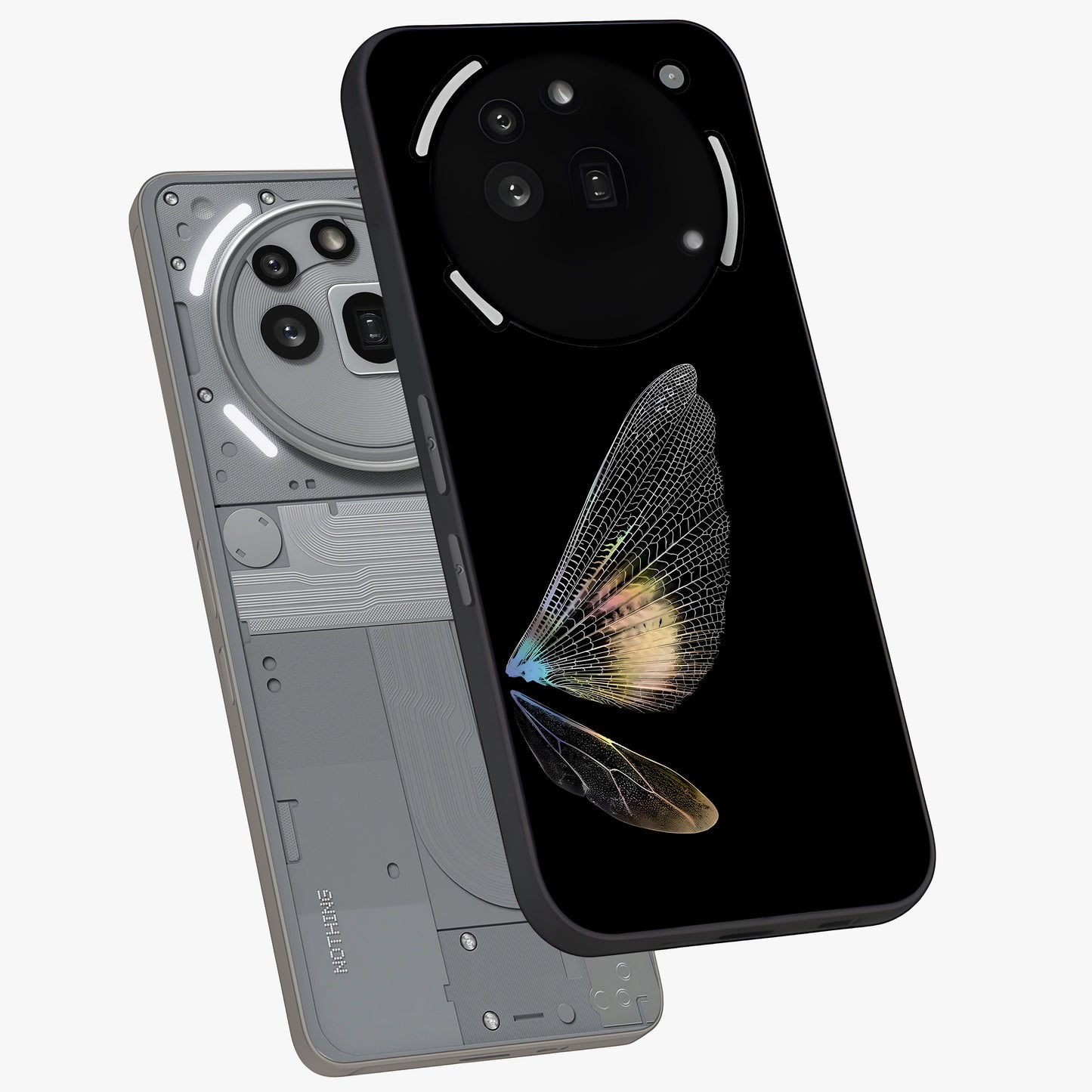 Whispers Of Wings Glass Case displayed in angled mockup highlighting soft feather design with celestial aesthetic style.