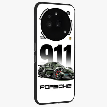 911 Turbo Dominance Glass Case upright perspective showcasing powerful racing design and modern automotive aesthetic.