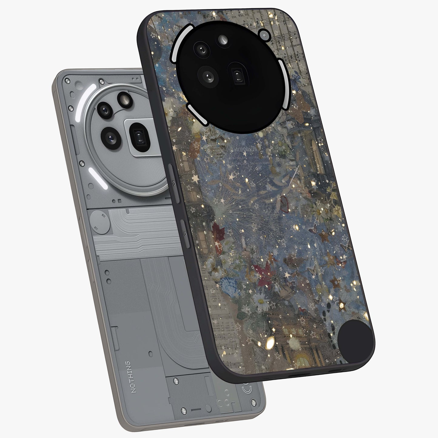 Aesthetic Astrolophia Glass Case displayed in angled mockup highlighting artistic aesthetic elements and smooth glass surface.