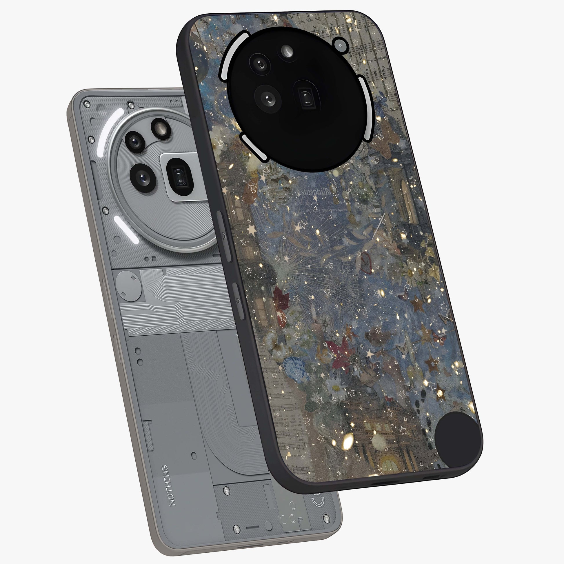 Aesthetic Astrolophia Glass Case displayed in angled mockup highlighting artistic aesthetic elements and smooth glass surface.