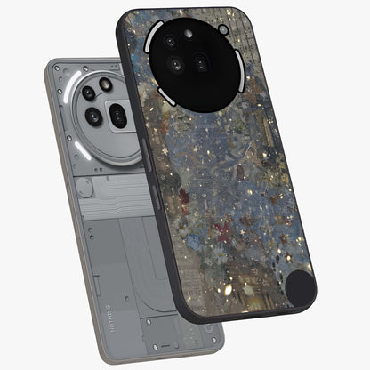 Aesthetic Astrolophia Glass Case displayed in angled mockup highlighting artistic aesthetic elements and smooth glass surface.
