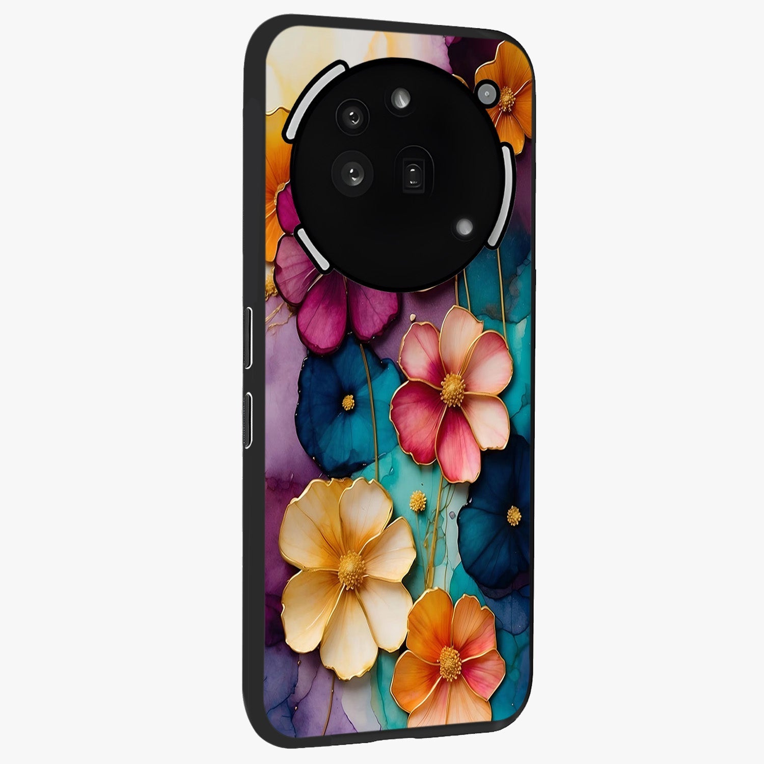 Artlyn Grace Flower Pattern Glass Case upright view showcasing graceful floral artwork with aesthetic botanical style.