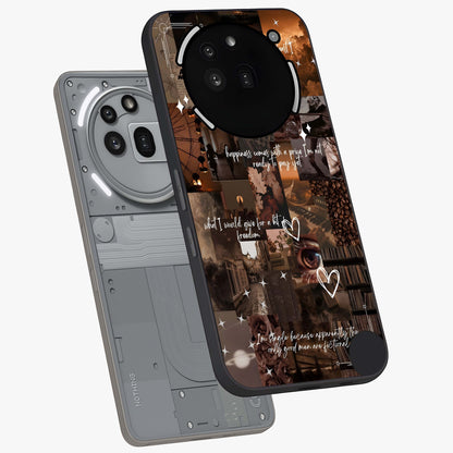 Bittersweet Aesthetic Chaos Glass Case displayed in angled mockup highlighting expressive abstract artwork and edgy aesthetic theme.