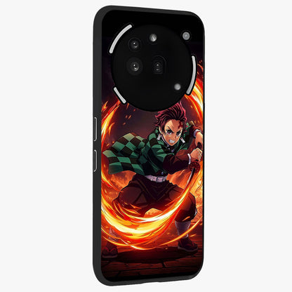 Blazing Sword Resolve Glass Case upright view showcasing dramatic warrior inspired artwork with intense visual style.