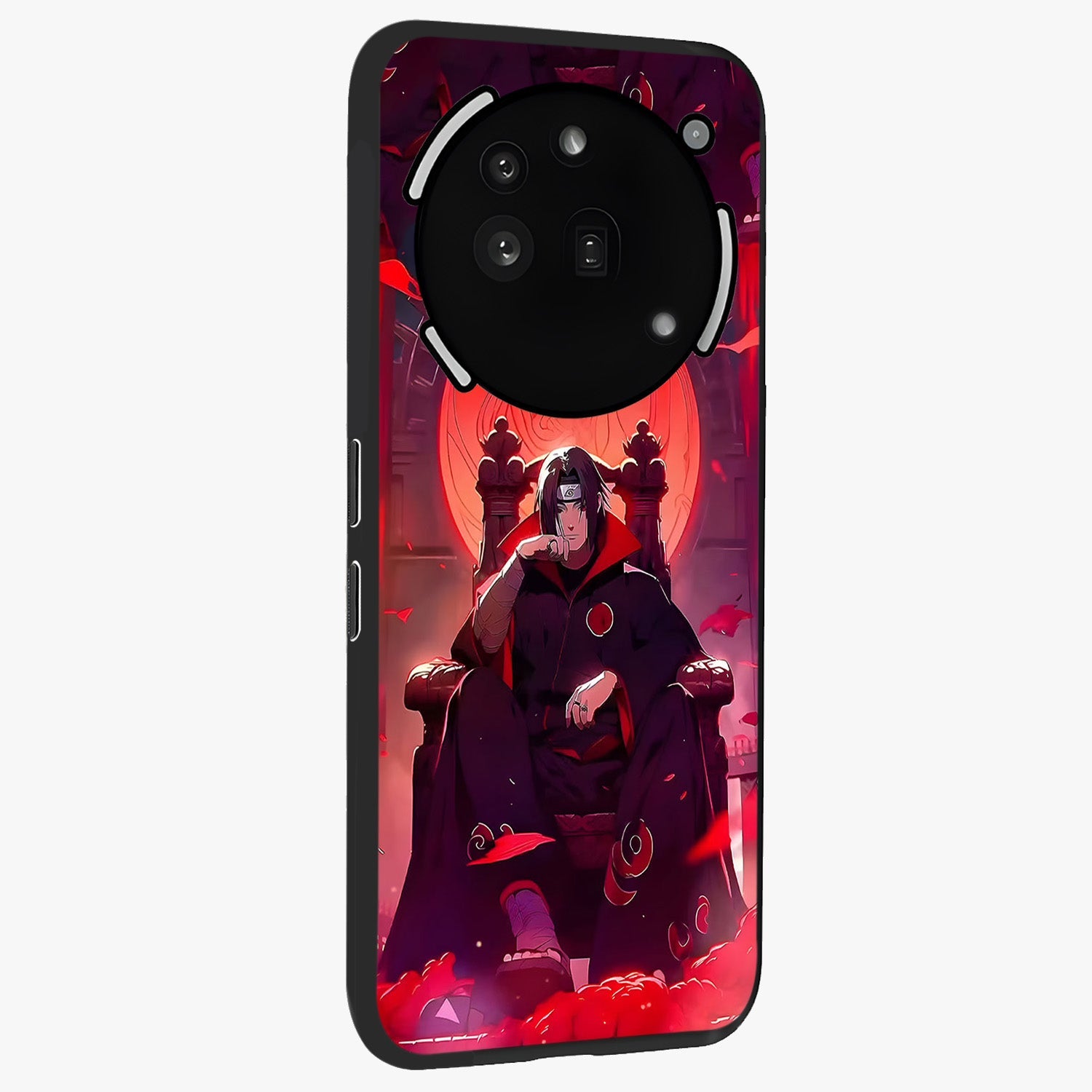 Blood Moon Sovereign Glass Case upright view showcasing powerful moon inspired artwork with cosmic aesthetic style.