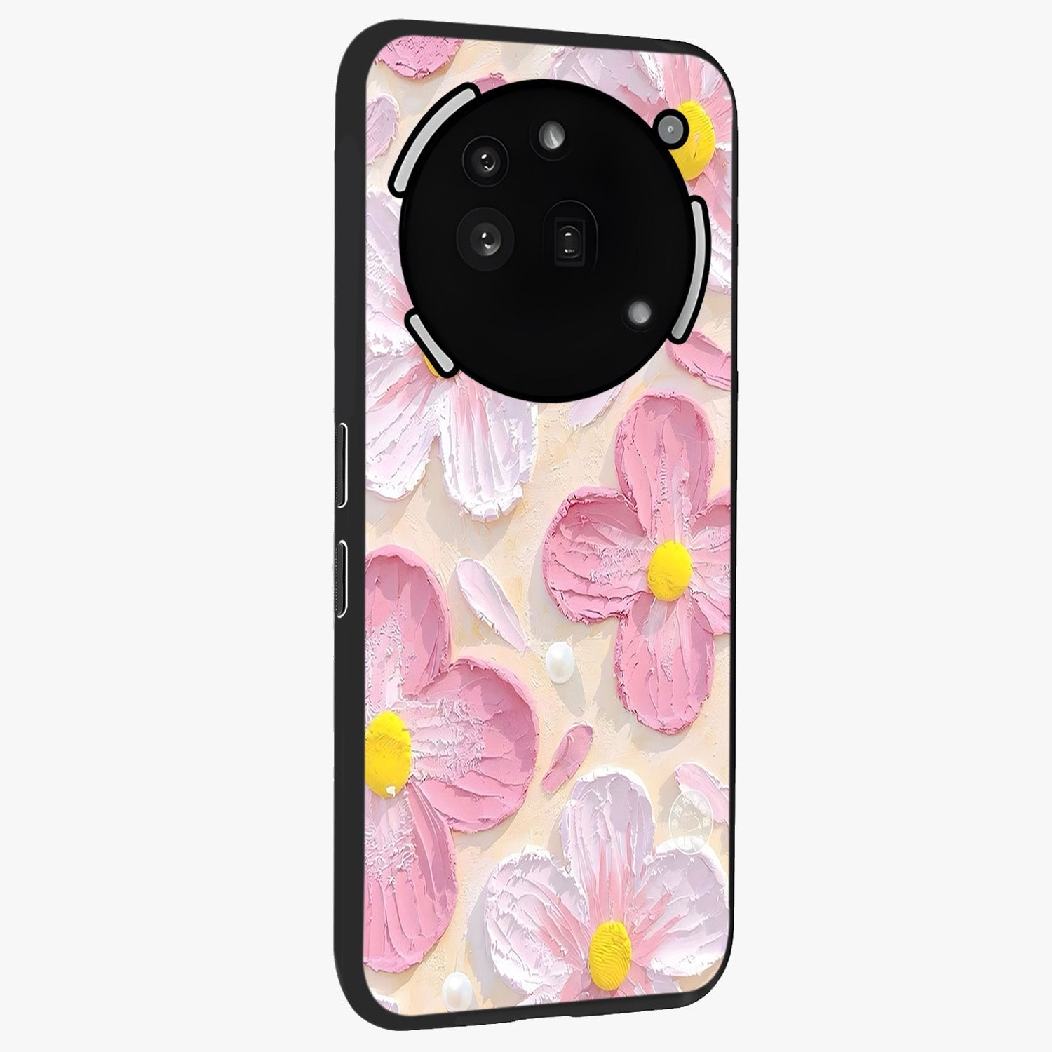 Blush Bloom Texture Glass Case upright view showcasing delicate blush floral texture with modern minimal style.