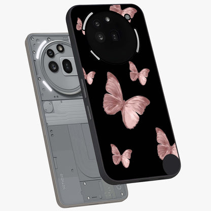 Butterfly Pattern Glass Case displayed in angled mockup highlighting delicate butterfly design and aesthetic pattern style.