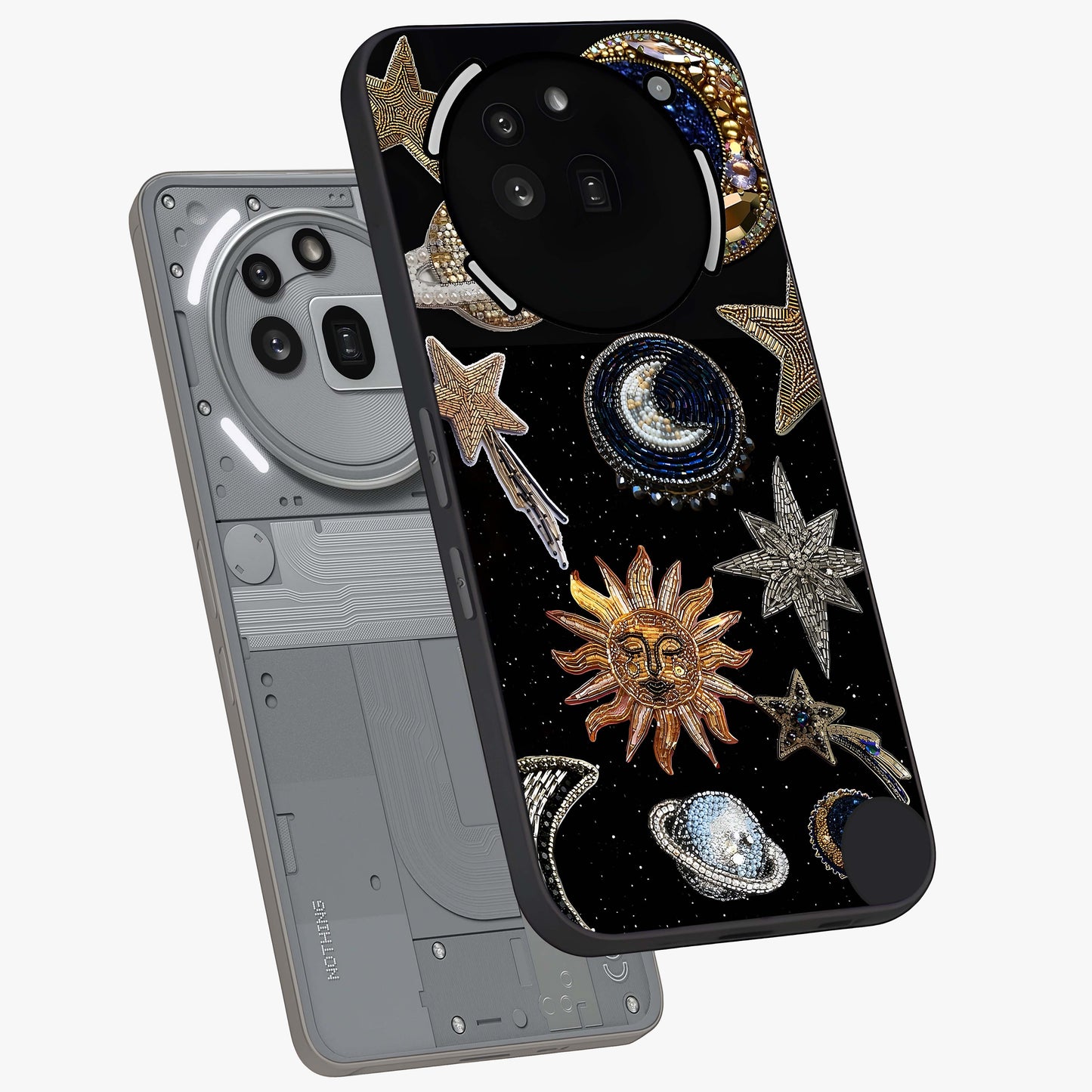 Celestial Gem Constellations Glass Case displayed in angled mockup highlighting gemstone inspired constellation design.