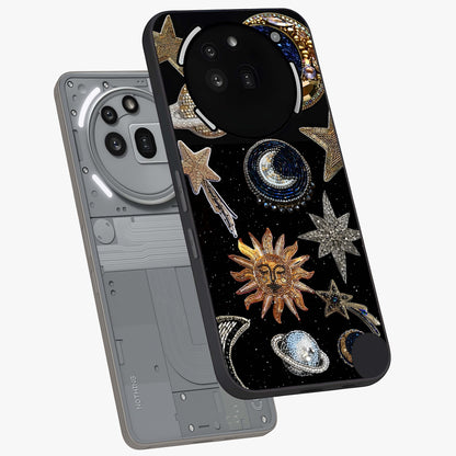 Celestial Gem Constellations Glass Case displayed in angled mockup highlighting gemstone inspired constellation design.