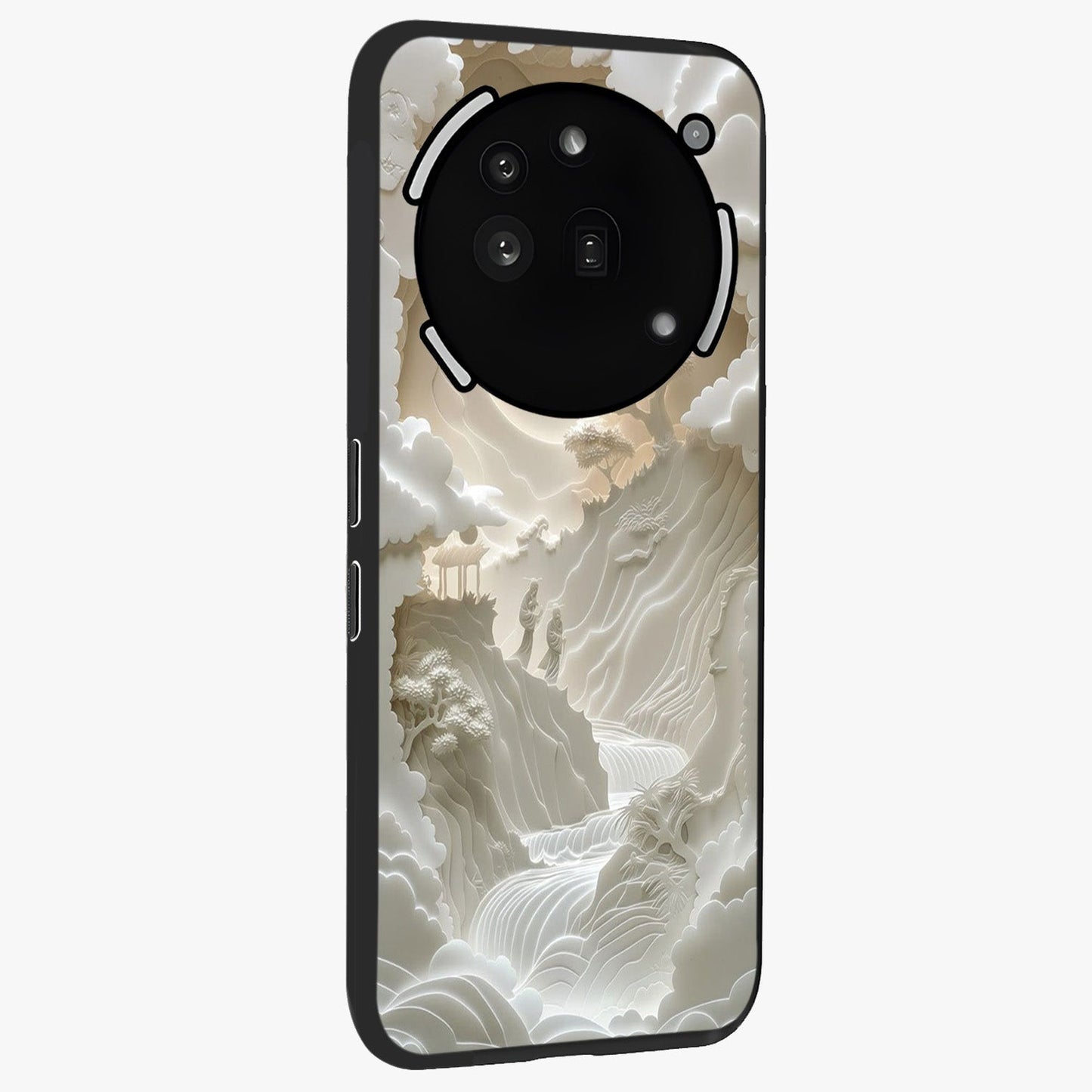 Celestial Origami Glass Case upright view showcasing creative origami artwork with modern celestial style.