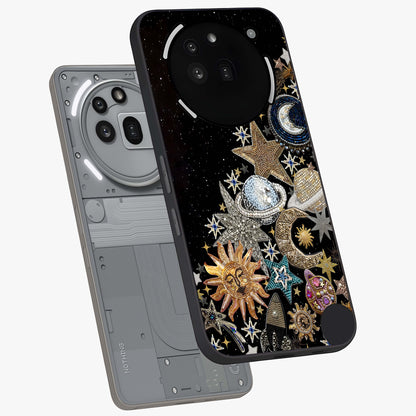 Cosmic Sparkle Dreams Glass Case displayed in angled mockup highlighting dreamy star sparkle design with celestial aesthetic.