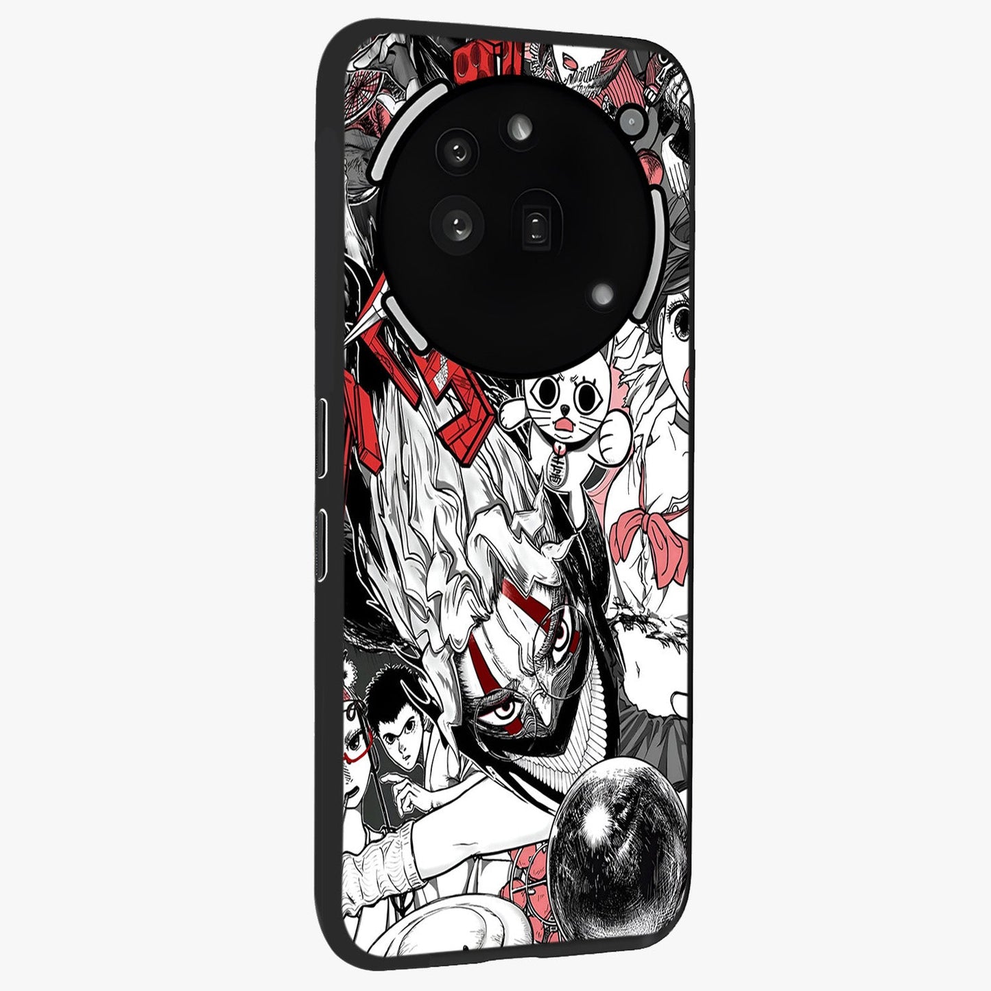 Crimson Chaos Panel Glass Case upright view showcasing intense crimson artwork with dramatic aesthetic style.